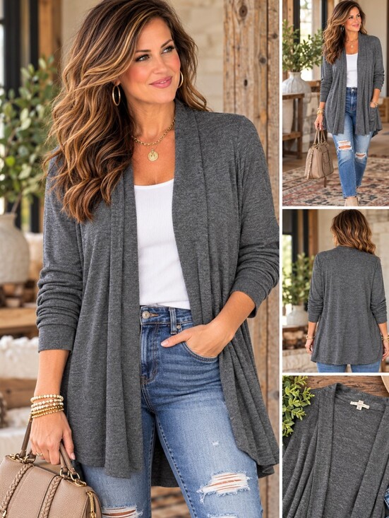 Zenana Outfitters Sweaters - Zenana Outfitters Size L Charcoal Gray Open Front Cardigan